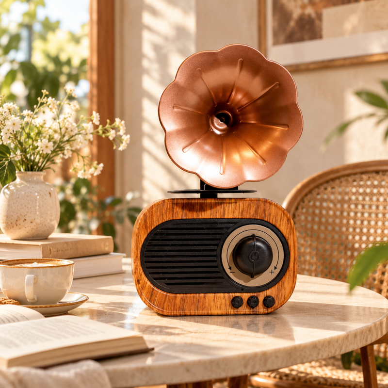 Gramophone Retro Speaker with Radio | Vintage Style Bluetooth Speaker for Home & Office