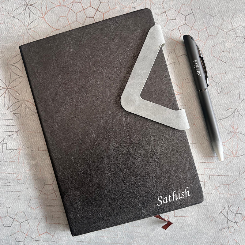 Volas Personalised Diary Pen Set | Premium Leather Finish Diary with Custom Name Printing & Matching Pen | Elegant Office Stationery Gift Set for Professionals