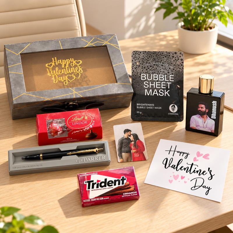 Crafted Premium Gift Set | Parker Pen Lindt Chocolate Bellavita Perfume Wallet Card Face Mask & Personalized Hamper | Luxury Gift Box for Special Occasions