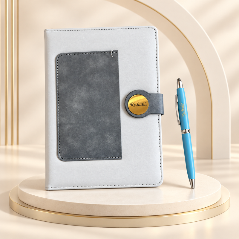 Personalized A5 Diary Pen Set | Premium Leatherette Notebook with Matching Pen | Custom Corporate Gift Set | Elegant Office Stationery Gift