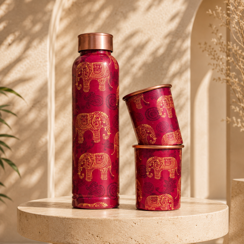 Copper Bottle Set | 950ml Bottle with 250ml Glasses