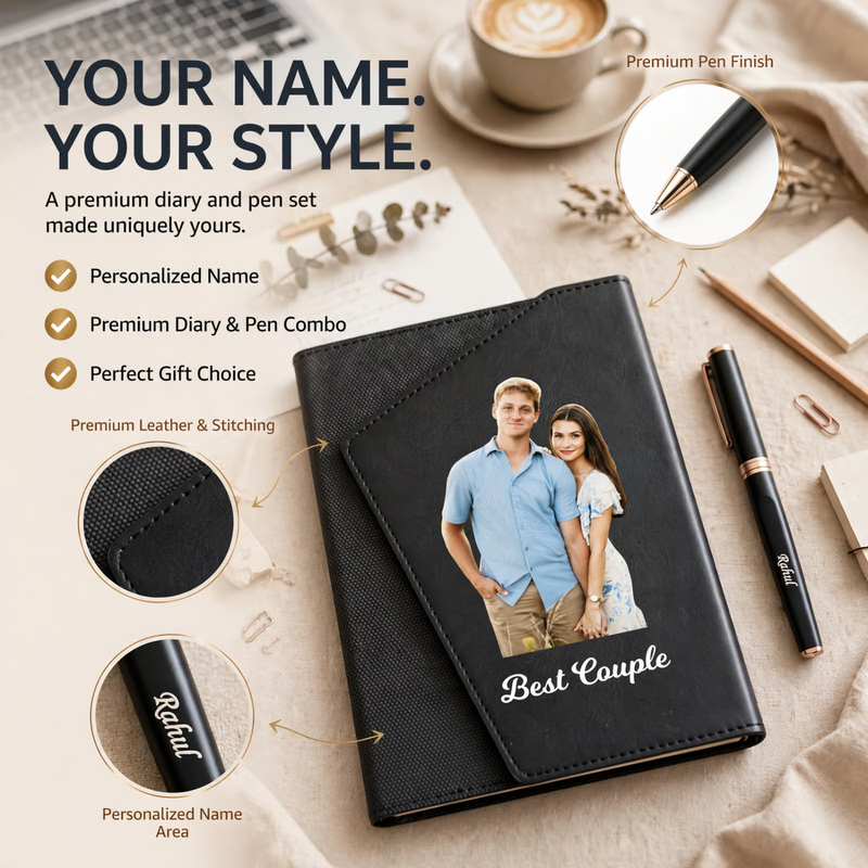 Windsor Diary Pen Set | Premium Leather Finish Notebook with Stylish Writing Pen | Personalized Gift Set for Office Students Professionals | Elegant Diary & Pen Combo