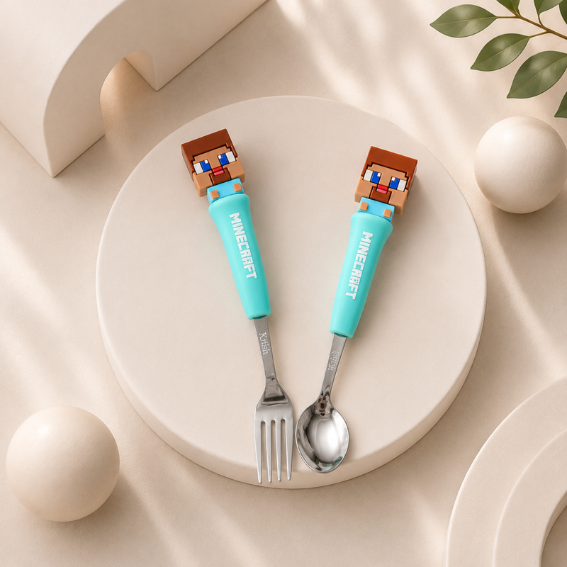 Fancy Silicone Fork & Spoon Set | Stitch & Hello Kitty Cute Character Kids Dining Cutlery for Everyday Use