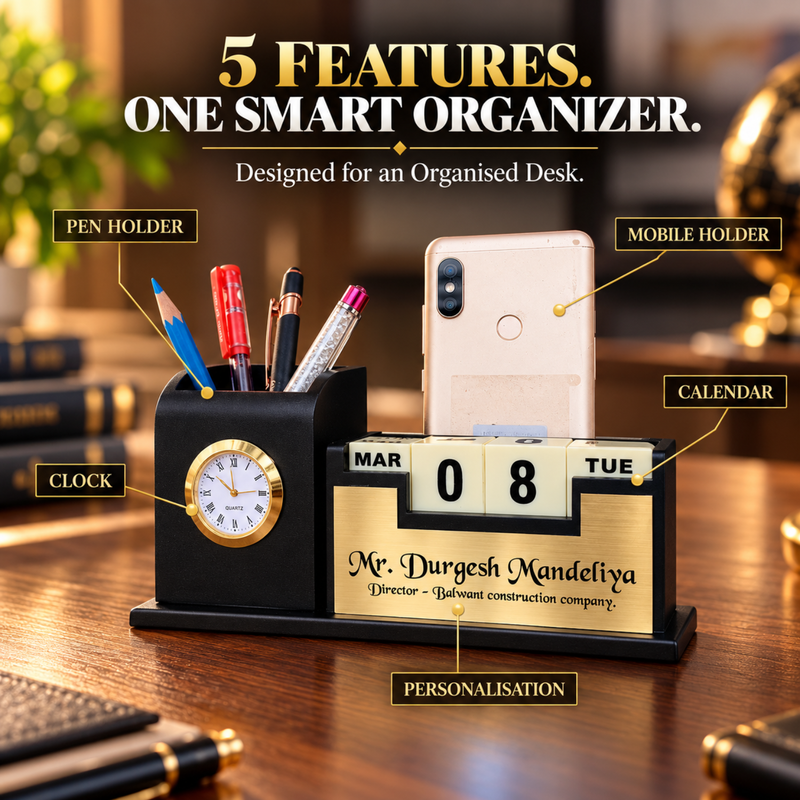 Personalised Cubical Pen Stand | Infinity Calendar Cubes | Mobile Holder Pen Holder & Mini Clock Desk Organizer Gift