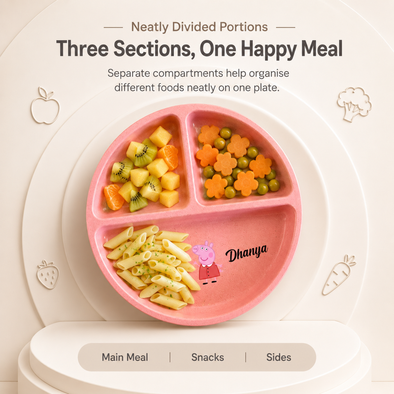 Personalized Eco-Friendly 4 Piece Dinner Set | Custom Name Compartment Plate Fork Spoon & Knife | Kids Dining & Gifting Set