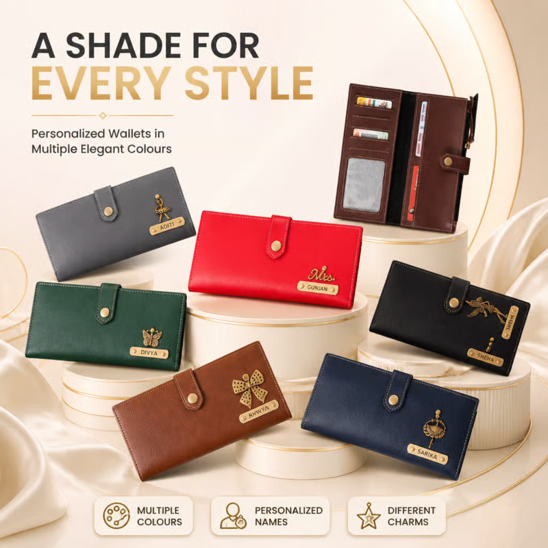 NEXON 2 Fold Customizable Ladies Wallet | Personalized Button Closure Women’s Wallet with Card & Cash Compartments