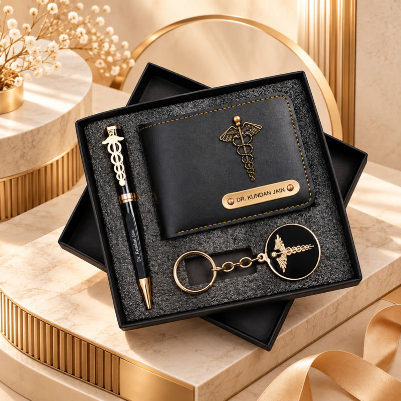 Personalised Prestige Professional Gift Set | Flask Diary Pen Keychain Pen Stand & Paper Weight | 6-Piece Corporate Gift Set