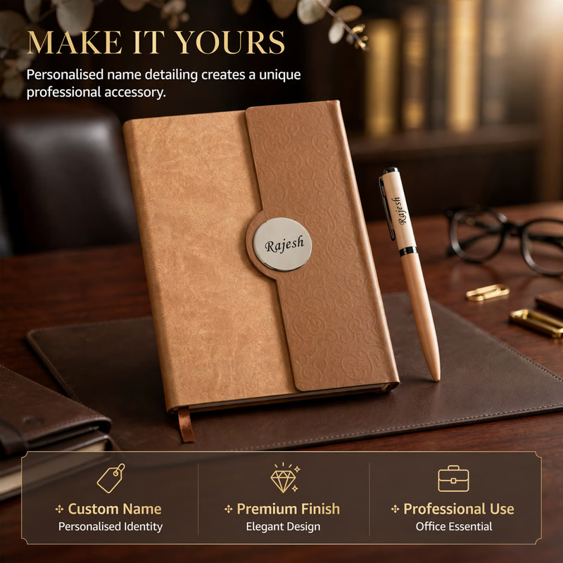 Boardroom Personalised Diary Pen Set | Premium Diary with Matching Pen | Custom Name Office Gift Set for Professionals Executives Business Meetings Journaling