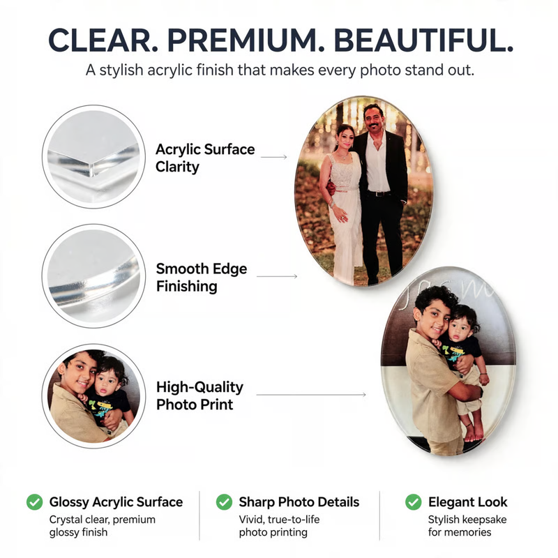 Acrylic UV Photo Magnets | Set of 2 Personalized Fridge Magnets | Rectangle Square & Oval Shapes | Custom Photo Gift for Home Décor & Memories