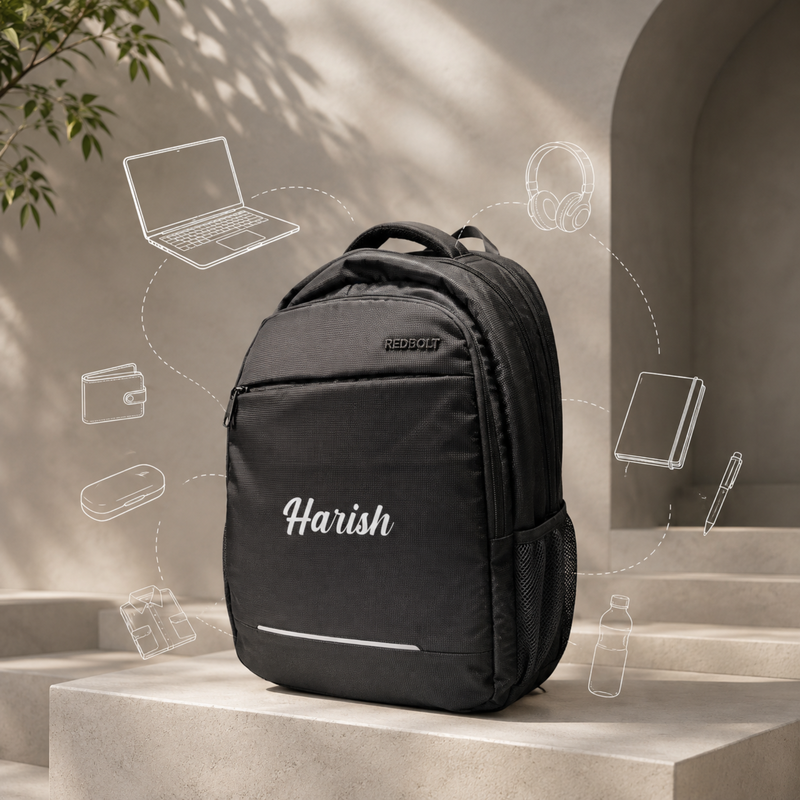 Personalised Black Laptop Backpack with Custom Name | Office and Travel Bag