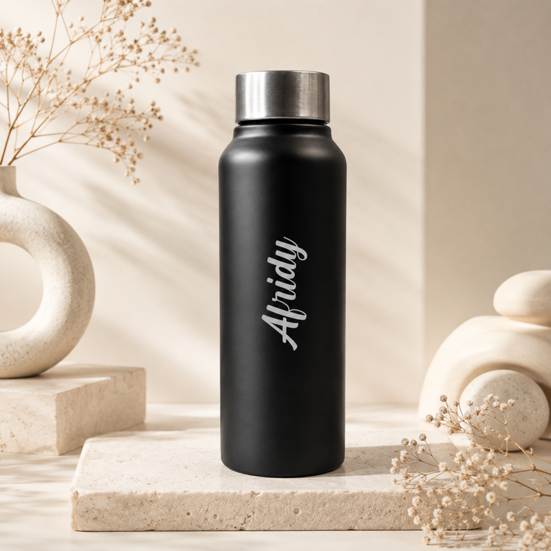 Personalised Name Water Bottle with Custom Text | Reusable Bottle with Stainless Steel Lid