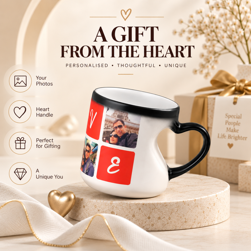 Heart Handle Ceramic Mug 300ml | Personalised Coffee Cup with Photo Name & Custom Design
