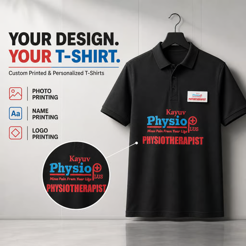 Custom Printed & Personalized T-Shirts for Men, Women & Kids | Premium Cotton Round Neck & Polo Neck T-Shirts | Photo, Name, Logo & Couple T-Shirt Printing | Multiple Sizes & Colours