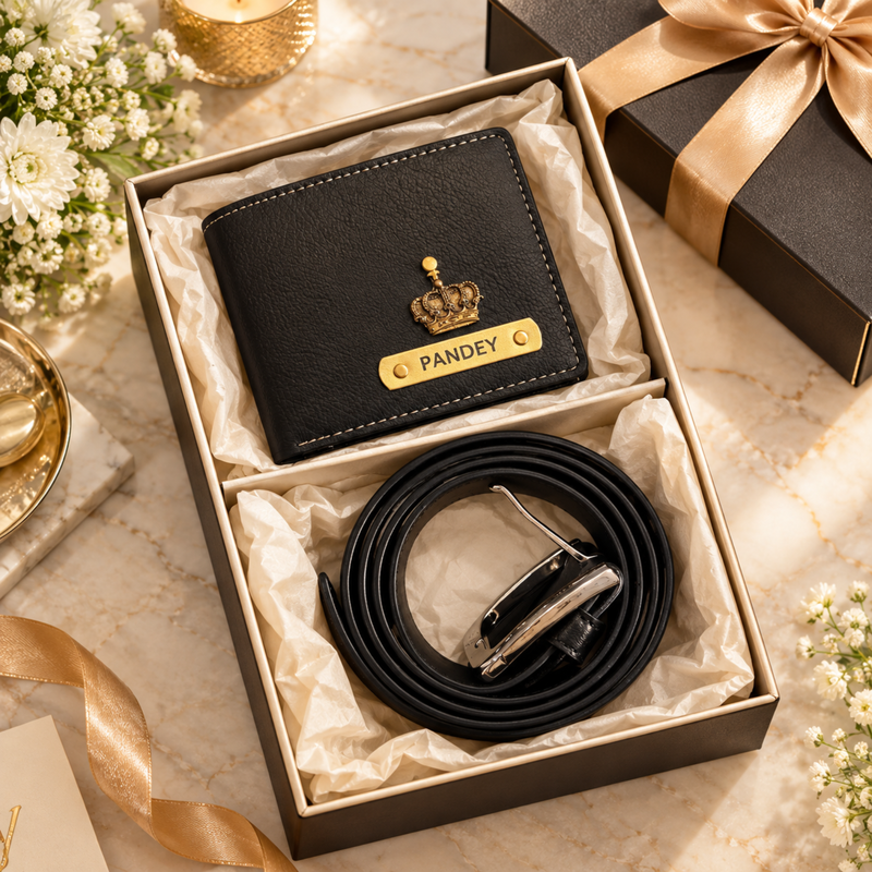 Nexon Customised Wallet & Belt Combo | Personalised Men Wallet with Premium Belt Gift Set | Stylish Accessories Hamper for Men