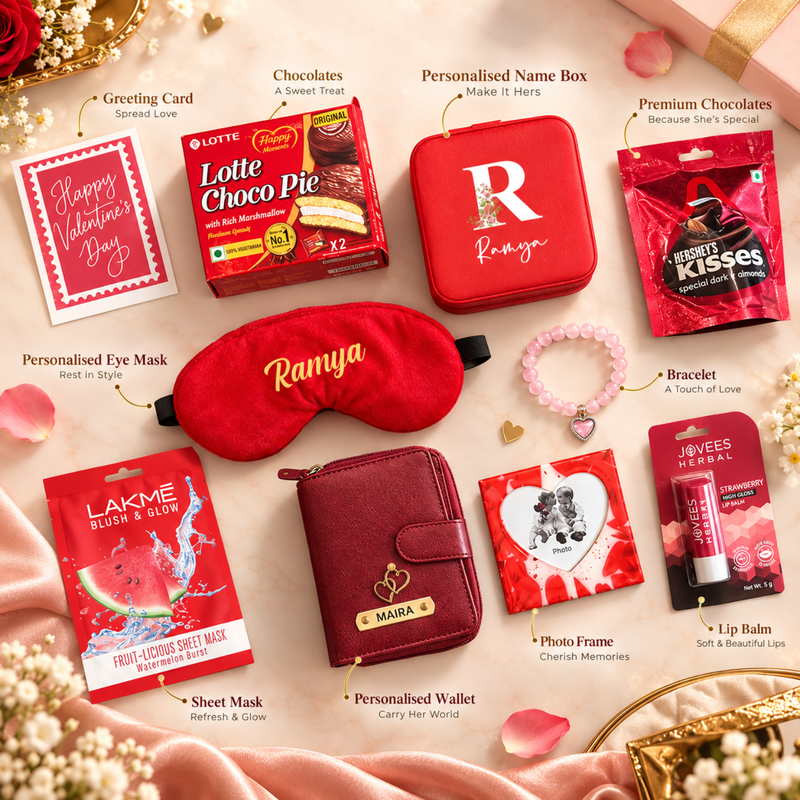 Personalised The Chic Box | Premium Women Gift Hamper with Wallet, Eye Mask, Beauty Essentials & Chocolates