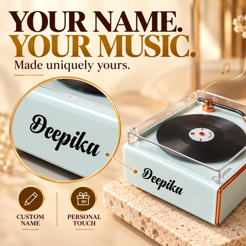 Pebble Disc Retro Speaker | Vintage Record Player Style Bluetooth Speaker with Radio