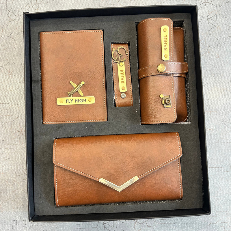 Personalised Pretty Lady Gift Box | Premium Women Gift Set with Wallet, Passport Cover, Eyewear Case & Keychain