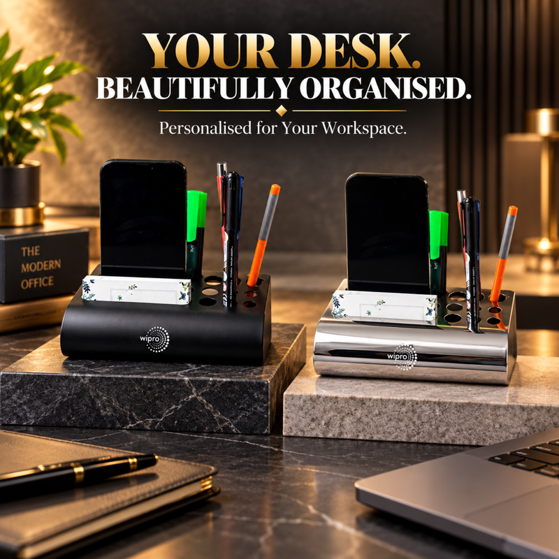 Personalised Multiple Desk Organiser | Premium Metal Stationery Holder with Mobile Stand