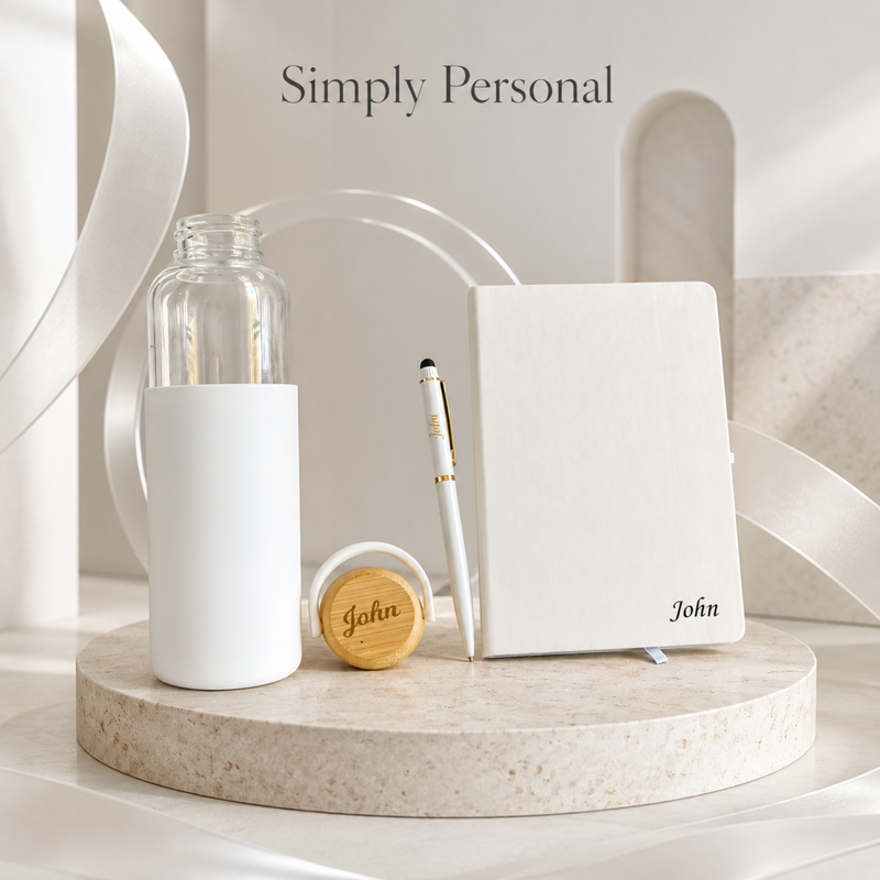 Personalized Orbitor 3 in 1 Gift Set | Custom Name Glass Bottle Diary & Pen Combo | Corporate Birthday Office Gifting Set