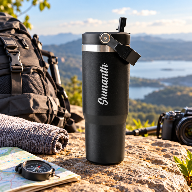 Zenith Customised 900 ml Stainless Steel Straw Sipper Flask | Personalised Insulated Travel Tumbler for Hot & Cold Beverages | Premium Reusable Water Bottle