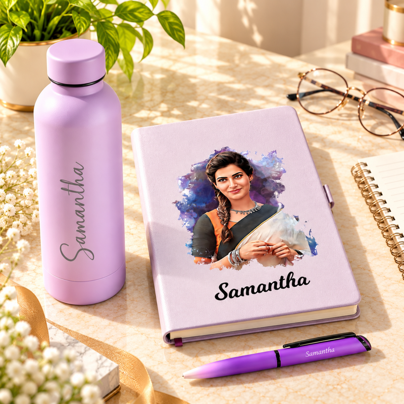 Phantom Personalised Gift Set | Custom Solid Flask with Artistic Diary & Pen | Premium Customised Gift Hamper for Men & Women