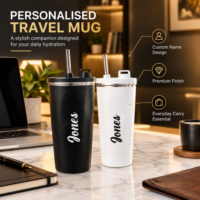 Personalised Umbrella Travel Mug | 500ml Tumbler with Straw