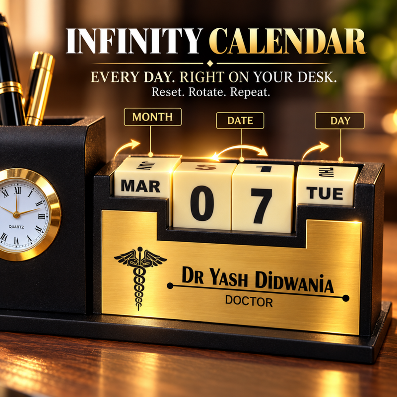 Personalised Cubical Pen Stand | Infinity Calendar Cubes | Mobile Holder Pen Holder & Mini Clock Desk Organizer Gift