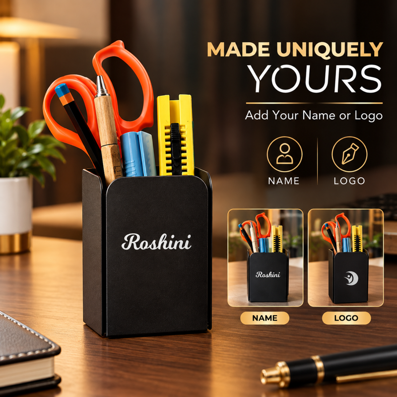 Personalised Multi Stationery Stand | Premium Metal Pen Holder for Desk Organisation