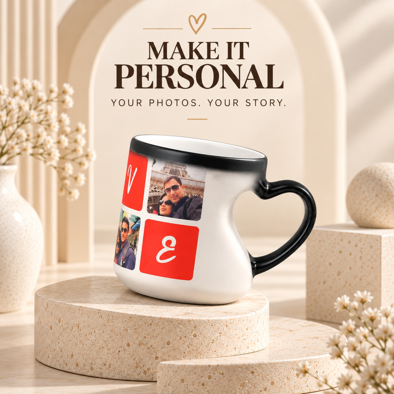 Heart Handle Ceramic Mug 300ml | Personalised Coffee Cup with Photo Name & Custom Design