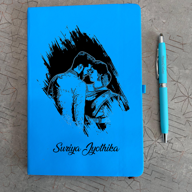 Brush Effect Sketch Personalised Diary Pen Set | Custom Photo & Name Diary with Matching Pen | Unique Gift for Couples Friends Professionals Birthday Anniversary