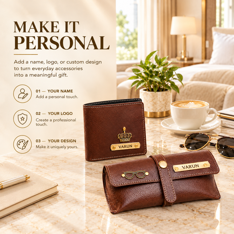Nexon Customised Wallet & Eyewear Case Combo | Personalised Men Wallet and Premium Sunglasses Case Gift Set