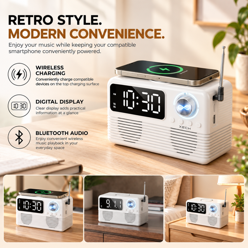 Eon Max Retro Speaker with Wireless Charger | Vintage Style Bluetooth Speaker for Desk & Home