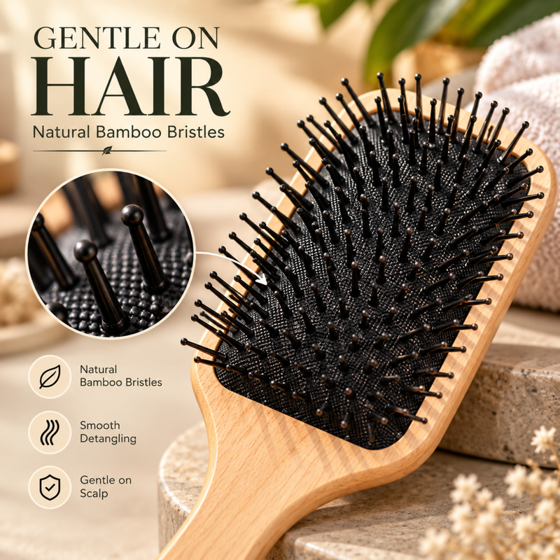Personalised Bamboo Bristle Hair Brush | Natural Wooden Hair Brush