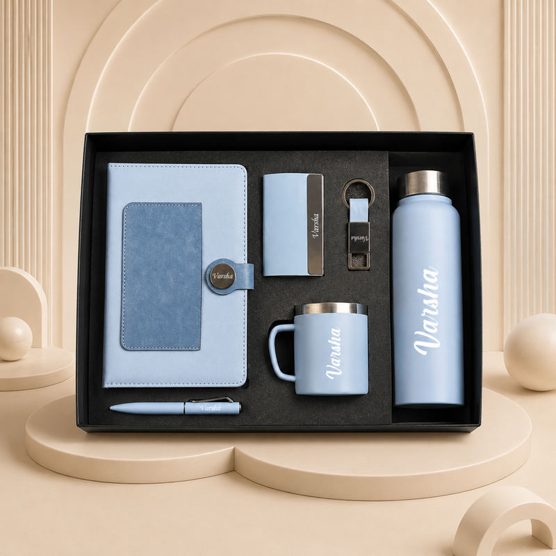 Personalized Venus 6 in 1 Gift Set | Custom Name Diary Bottle Pen Keychain Card Holder & Mug Combo | Corporate Office Gifting Set