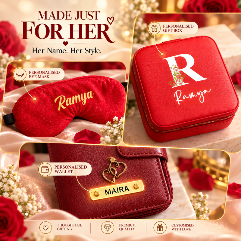 Personalised The Chic Box | Premium Women Gift Hamper with Wallet, Eye Mask, Beauty Essentials & Chocolates