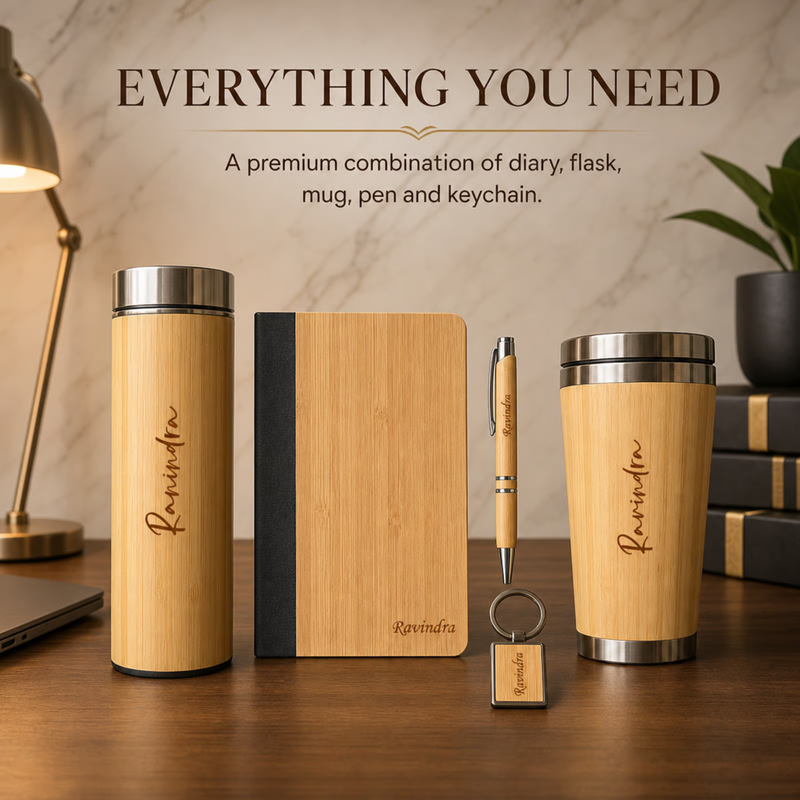 Cygnus Premium Gift Set | Personalized Diary Flask Travel Mug Pen & Keychain Combo Set