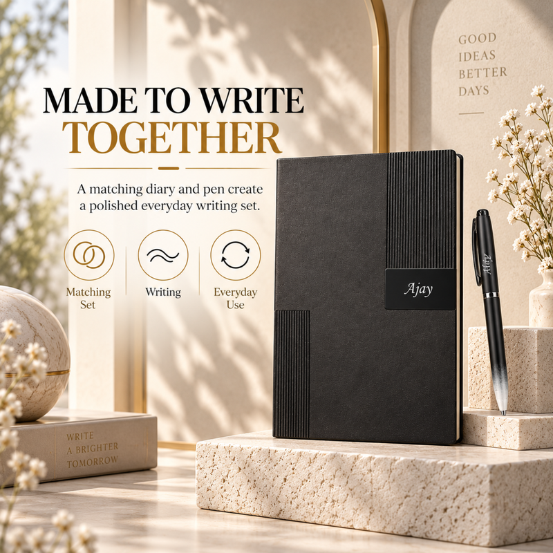 Oppo Personalised Diary Pen Set | Premium Textured Diary with Custom Name Plate & Matching Pen | Elegant Office Stationery Gift Set for Professionals
