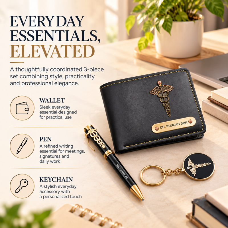 Personalised Prime Gift Set | Wallet Pen & Keychain Combo | 3-Piece Professional Gift Set for Men