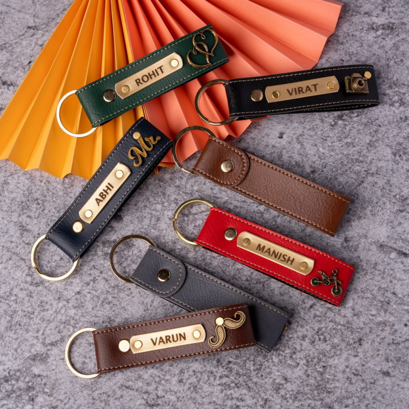 NEXON Customizable Keychain | Personalized Name Key Ring with Stylish Leather Finish & Decorative Charm
