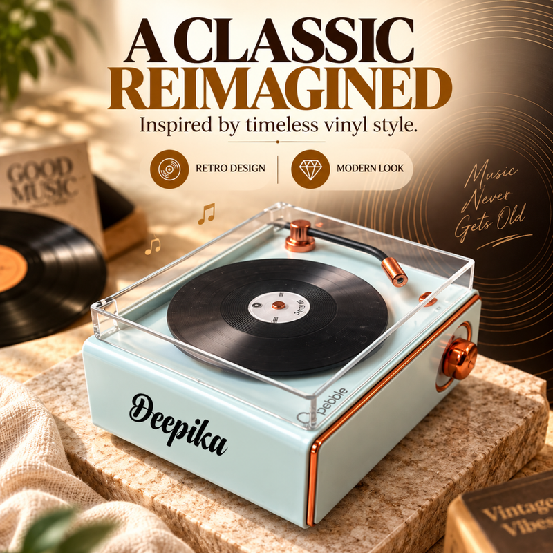 Pebble Disc Retro Speaker | Vintage Record Player Style Bluetooth Speaker with Radio