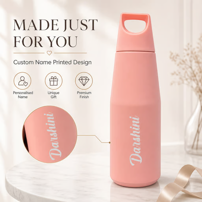 Customised Tricone Stainless Steel Vacuum Flask 500ml | Personalized Hot & Cold Insulated Water Bottle with Carry Loop | Leakproof Travel Flask for Office, School, Gym & Daily Use