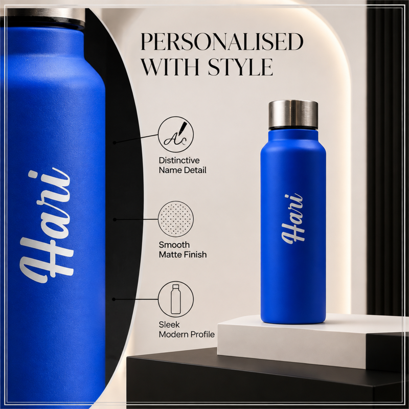 Personalised Name Water Bottle with Custom Text | Reusable Bottle with Stainless Steel Lid