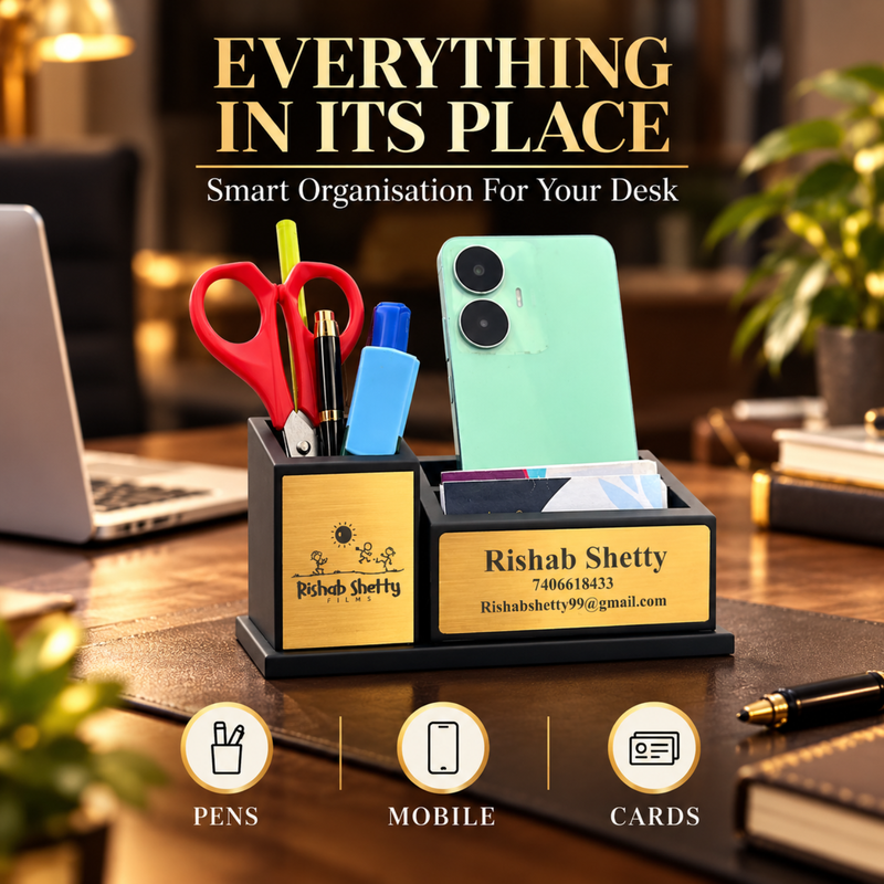 Personalised Embassy Pen Stand | Double Side Branding Desk Organiser for Office