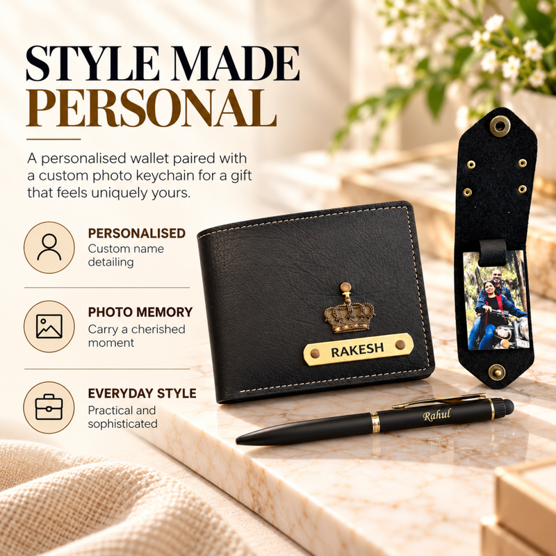Nexon Men Wallet & Photo Keychain Gift Set | Personalised Wallet Combo with Custom Keychain | Premium Gift Hamper for Men