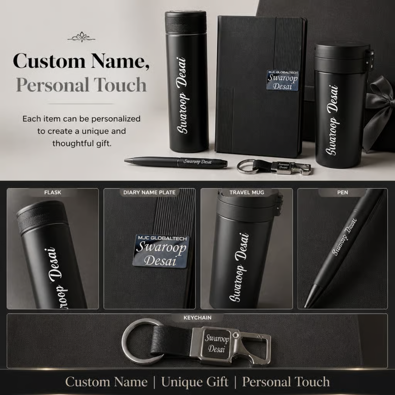 Personalized Acer 5 in 1 Gift Set | Custom Name Flask Diary Travel Mug Pen & Keychain Combo | Corporate Birthday Office Gifting Set