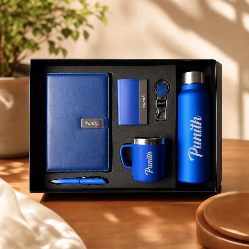 Personalized Mercury 6 in 1 Gift Set | Custom Name Diary Bottle Pen Keychain Card Holder & Mug Combo | Corporate Birthday Office Gifting Set