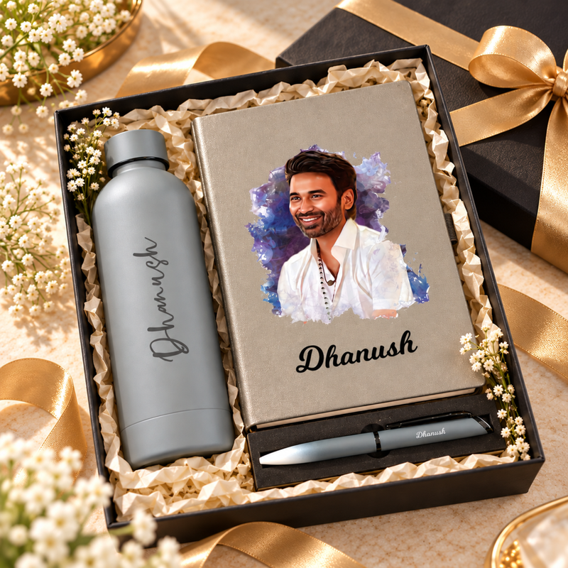 Phantom Personalised Gift Set | Custom Solid Flask with Artistic Diary & Pen | Premium Customised Gift Hamper for Men & Women