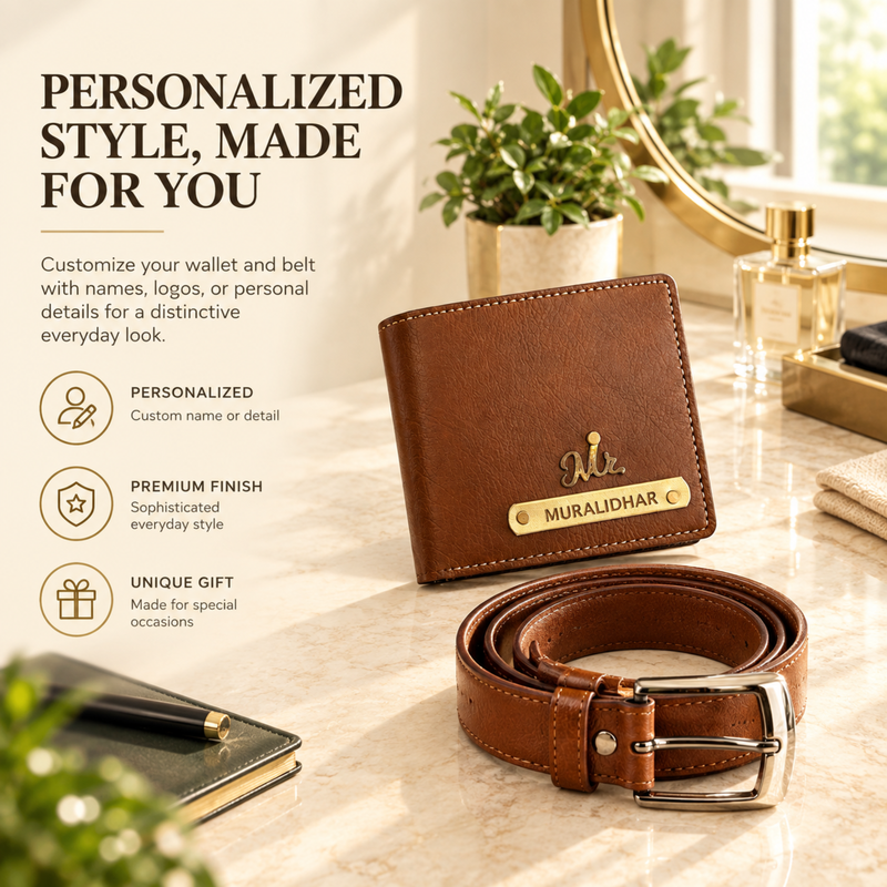 Nexon Customised Wallet & Belt Combo | Personalised Men Wallet with Premium Belt Gift Set | Stylish Accessories Hamper for Men