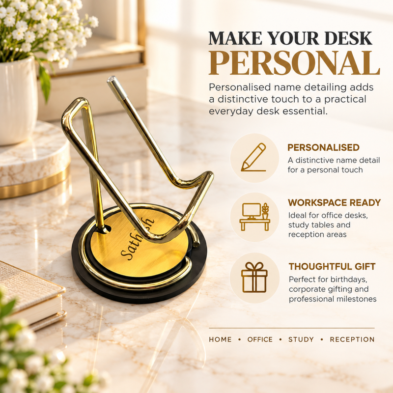 Personalised Metal Mobile Stand & Pen Stand | Multipurpose Desk Organizer | Stylish Tabletop Gift for Home & Office