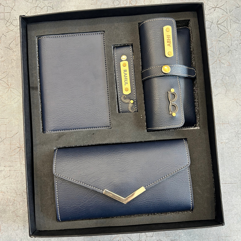Personalised Pretty Lady Gift Box | Premium Women Gift Set with Wallet, Passport Cover, Eyewear Case & Keychain